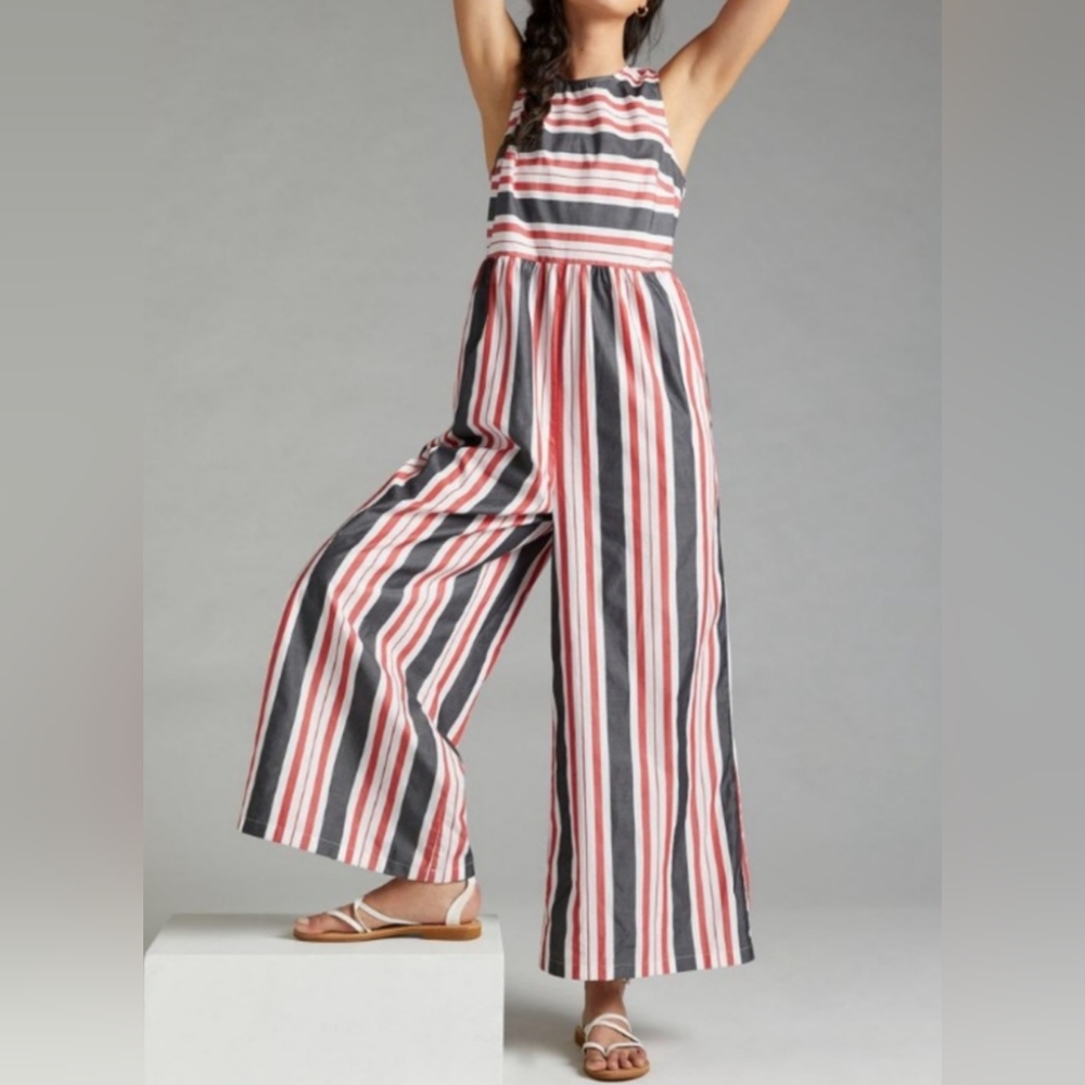 ANTHROPOLOGIE Maeve Striped Wide Leg Jumpsuit Size XL